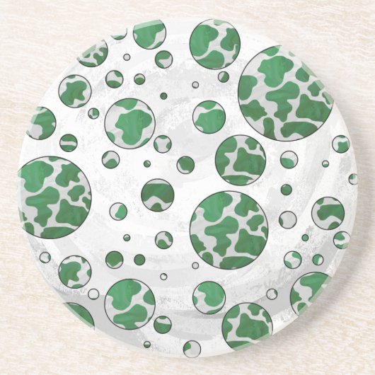 Polks Dot Koe Green en White Print Zandsteen Onderzetter (Voorkant)