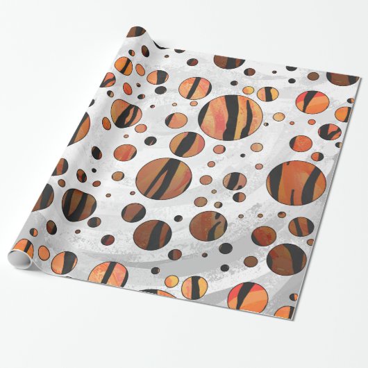 Polks Dot Tiger Hot oranje en zwart afdrukken Cadeaupapier (Uitgerold)