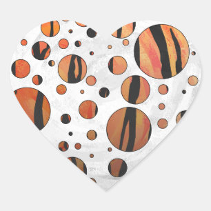 Polks Dot Tiger Hot oranje en zwart afdrukken Hart Sticker