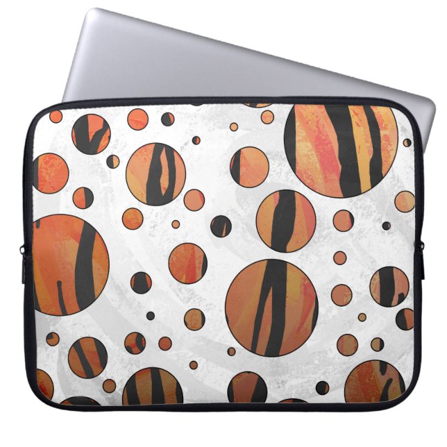 Polks Dot Tiger Hot oranje en zwart afdrukken Laptop Sleeve (Voorkant)