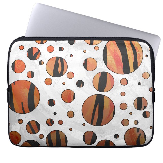 Polks Dot Tiger Hot oranje en zwart afdrukken Laptop Sleeve (Voorkant)