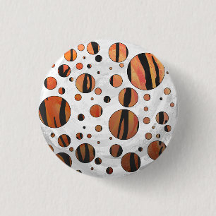 Polks Dot Tiger Hot oranje en zwart afdrukken Ronde Button 3,2 Cm