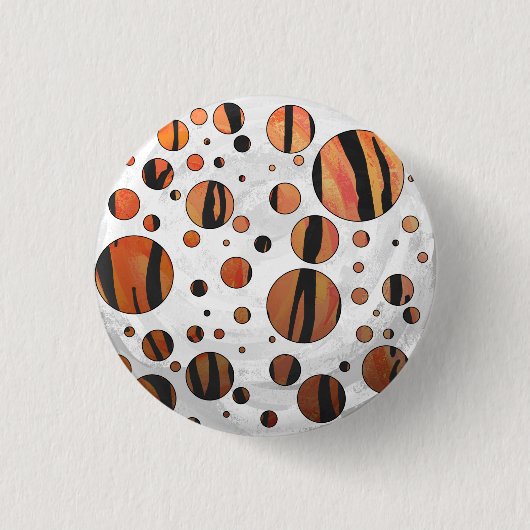 Polks Dot Tiger Hot oranje en zwart afdrukken Ronde Button 3,2 Cm (Voorkant)