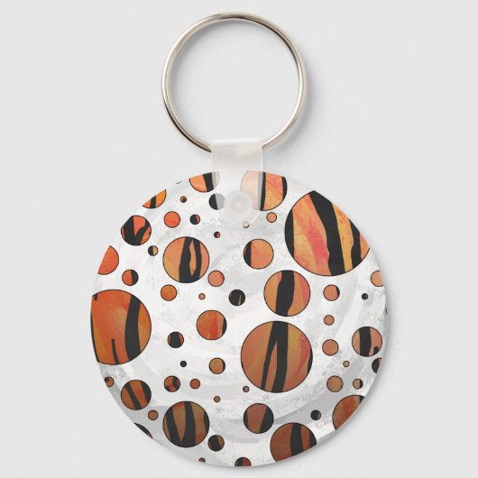 Polks Dot Tiger Hot oranje en zwart afdrukken Sleutelhanger (Voorkant)