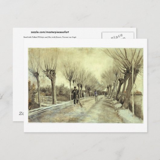 Pollard Willows, Man met Broom, Van Gogh Fine Art Briefkaart (Voorkant / Achterkant)