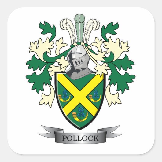 Pollock Family Crest Coat of Arms Vierkante Sticker (Voorkant)
