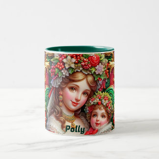 POLLY ~ KERSTMOEDER EN KIND ~ TWEEKLEURIGE KOFFIEMOK