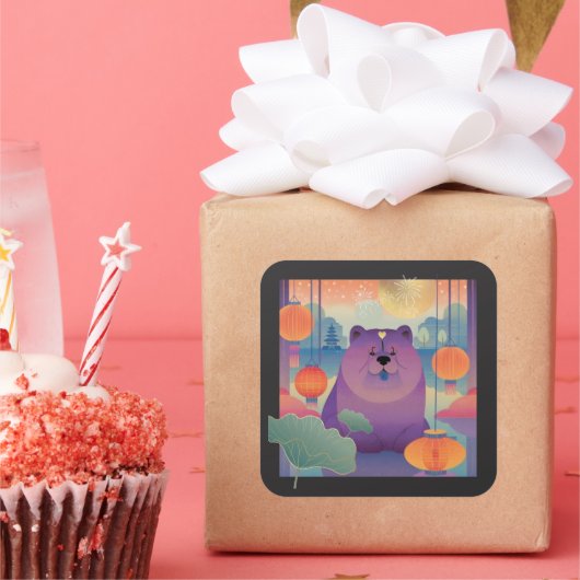 POLLY PLUM Chow hond Vierkante Sticker (Feest)