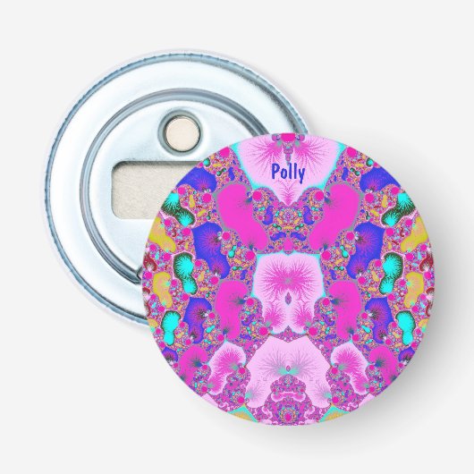 POLLY ~  veelkleurig ~ 3D fractal Button Flesopener (Voorkant)