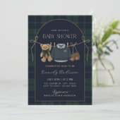 Polo Baby Shower Invitation, Preppy Teddy Bear Bab Kaart (Staand voorkant)