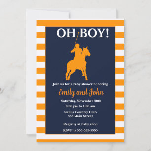 Polo baby shower uitnodiging blauw oranje