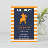 Polo baby shower uitnodiging blauw sinaasappel (Staand voorkant)