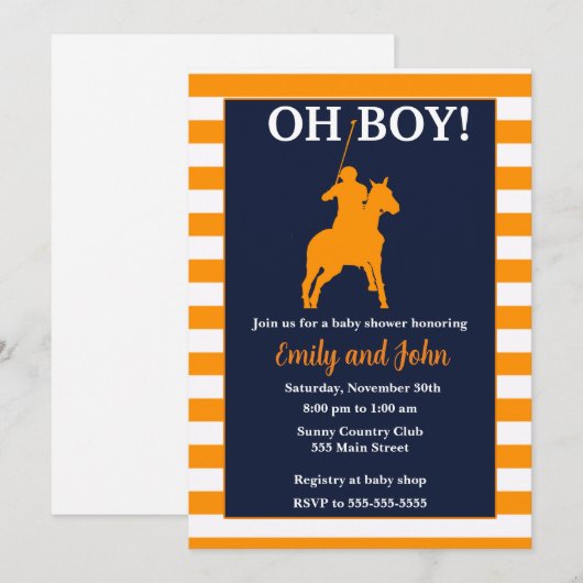 Polo baby shower uitnodiging blauw sinaasappel (Voorkant / Achterkant)