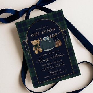 Polo Baby Shower Uitnodiging, Preppy Teddy Beer Ba Kaart