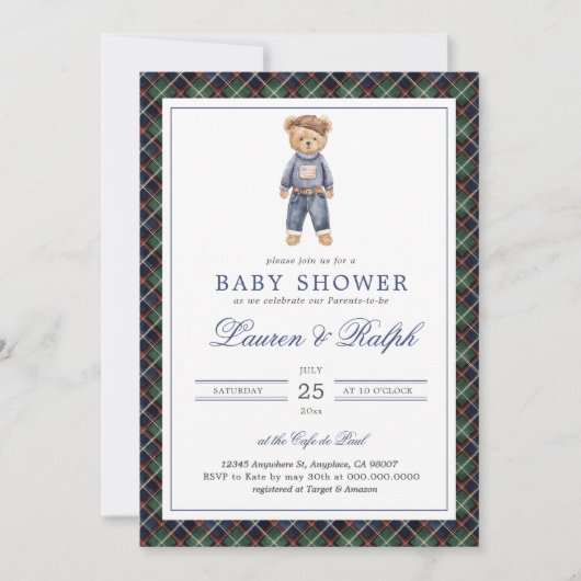 Polo Bear Boy Classic Preppy Baby Shower Kaart (Voorkant)