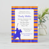 Polo Boy Baby shower Uitnodiging Royal Blue Oranje (Staand voorkant)