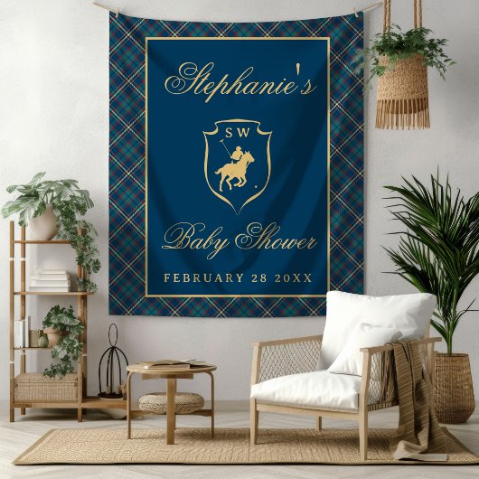 Polo Equestrian Classic Plaid Baby Shower Backdrop Wandkleed