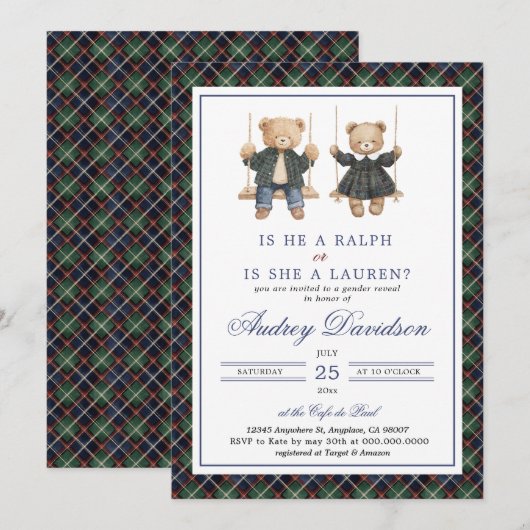 Polo Gender Reveal Tartan Plaid Kaart (Voorkant / Achterkant)