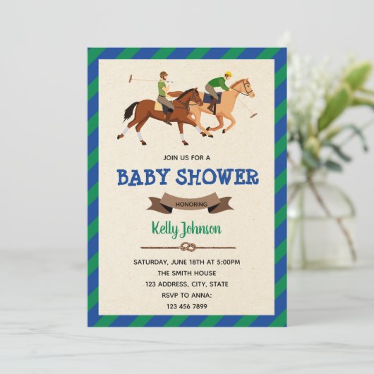 Polo match thema feestuitnodiging kaart (Staand voorkant)