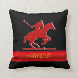 Polo Player, monogram, rood, chroomvormig Kussen