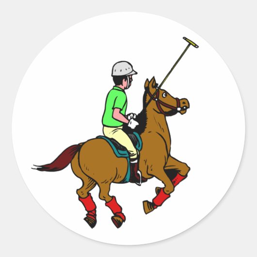 Polo Player Practice Ride Horse Swing Mallet Ronde Sticker (Voorkant)