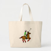 Polo Player Rides Pony Swings Mallet Grote Tote Bag (Voorkant)