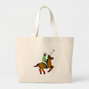 Polo Player Rides Pony Swings Mallet Grote Tote Bag