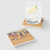 Polo pony's kopen in het Amerikaanse Wilde Westen Stenen Onderzetter (Zijkant)