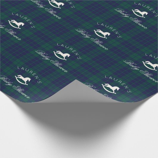 Polo Rocking Horse Green Navy Plaid Baby shower Cadeaupapier (Hoek)