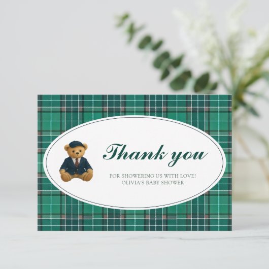 Polo Teddy Bear Baby shower Bedankt Kaart (Staand voorkant)