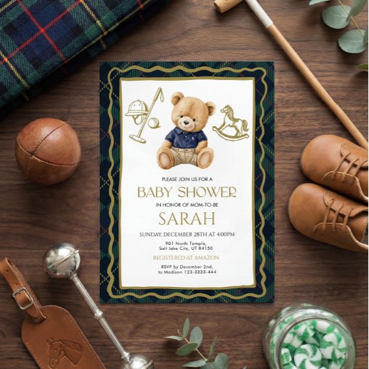 Polo Teddy Bear Baby Shower Invitation Kaart