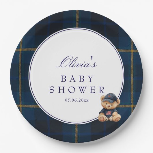 Polo Teddy Bear Baby Shower Papieren Bordje (Voorkant)