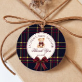 Polo Teddy Bear Christmas Bow Plaid Dank u Bedankjes Labels