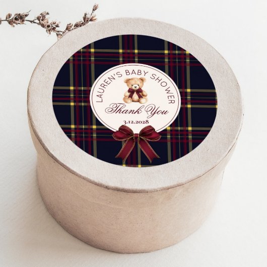 Polo Teddy Bear Christmas Bow Plaid Dank u Ronde Sticker