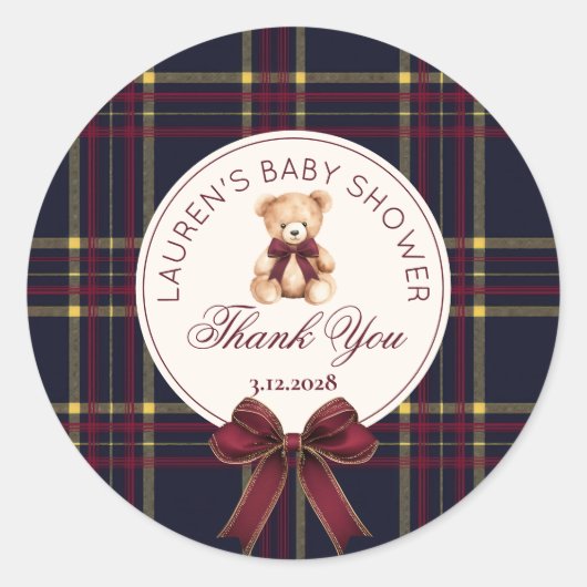 Polo Teddy Bear Christmas Bow Plaid Dank u Ronde Sticker (Voorkant)