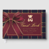 Polo Teddy Bear Gold Bow Classic Plaid Baby shower Gastenboek (Voorkant)