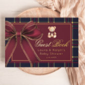 Polo Teddy Bear Gold Bow Classic Plaid Baby shower Gastenboek