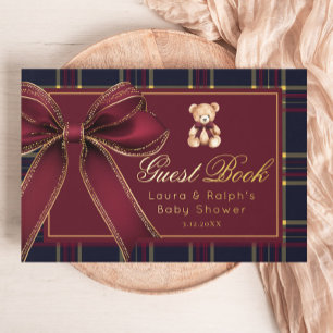 Polo Teddy Bear Gold Bow Classic Plaid Baby shower Gastenboek