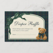 Polo Teddy Bear Green Bow Plaid Diaper Raffle Informatiekaartje (Voorkant)