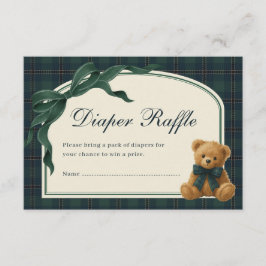 Polo Teddy Bear Green Bow Plaid Diaper Raffle Informatiekaartje