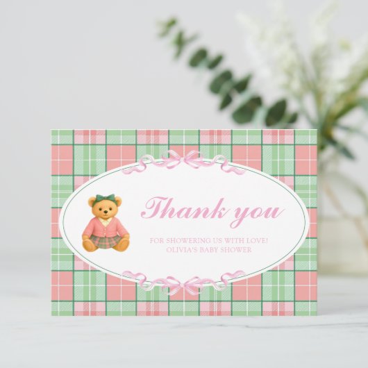Polo Teddy Bear Meisje Baby shower Bedankt Kaart (Staand voorkant)
