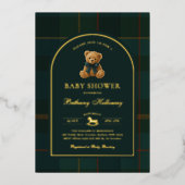 Polo Teddy Bear Tartan Check Baby Shower Folie Uitnodiging (Voorkant)