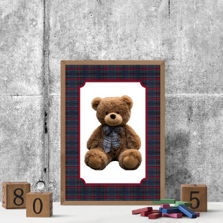 Polo Teddy Bear Tartan Plaid Baby Boy Kids Nursery Poster