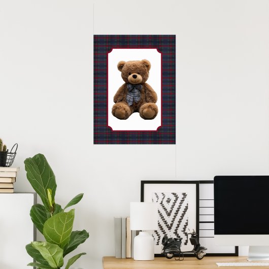 Polo Teddy Bear Tartan Plaid Baby Boy Kids Nursery Poster (Thuiskantoor)