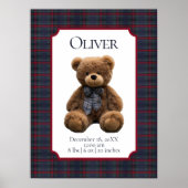 Polo Teddy Bear Tartan Plaid Baby Name Birth Stats Poster (Voorkant)