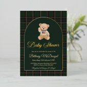 Polo Teddy Bear Tartan Preppy Baby Shower Folie Uitnodiging (Staand Voorkant)