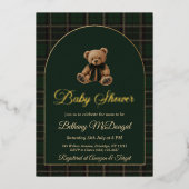 Polo Teddy Bear Tartan Preppy Baby Shower Folie Uitnodiging (Voorkant)
