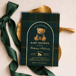 Polo Teddybeer Schotse Ruit Baby Borrel Folie Uitnodiging