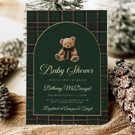 Polo Teddybeer Tartan Preppy Baby Shower Folie Uitnodiging