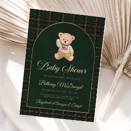 Polo Teddybeer Tartan Preppy Baby Shower Folie Uitnodiging